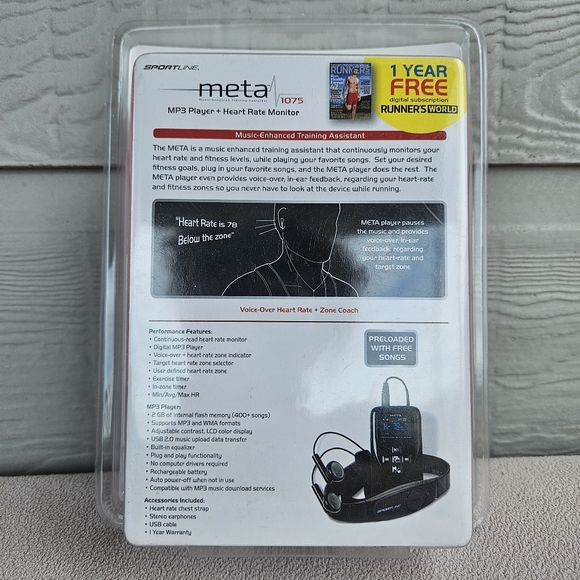 Sportline Meta MP3 Player & Heart Rate Monitor Model #1075 Black Portable 2GB - Picture 3 of 11